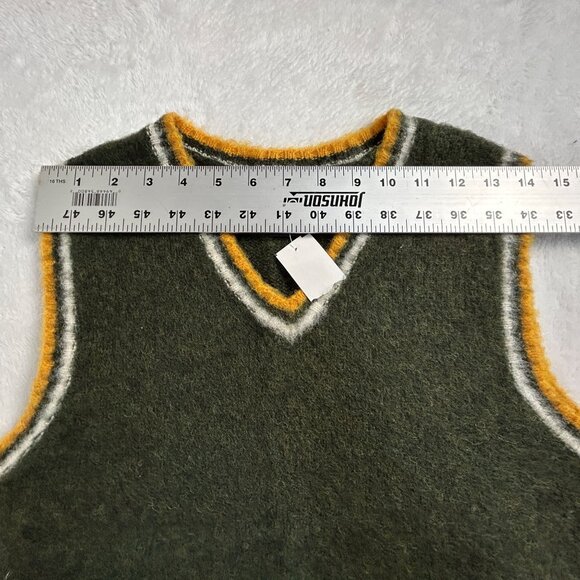 Abercrombie & Fitch Womens Wool Knit V-Neck Sweater Vest Medium Green/White Trim - Picture 5 of 7